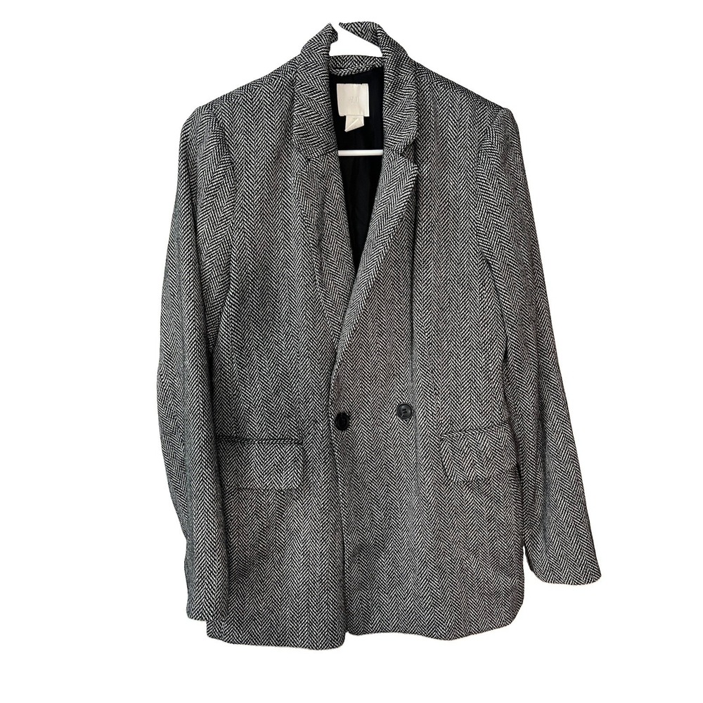 H&M Women's Size 4 Black White Herringbone Blazer Jacket Small
